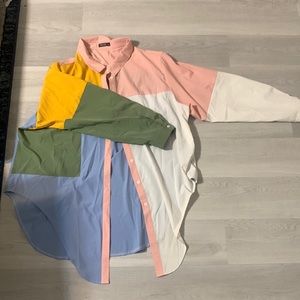 multicolored button down